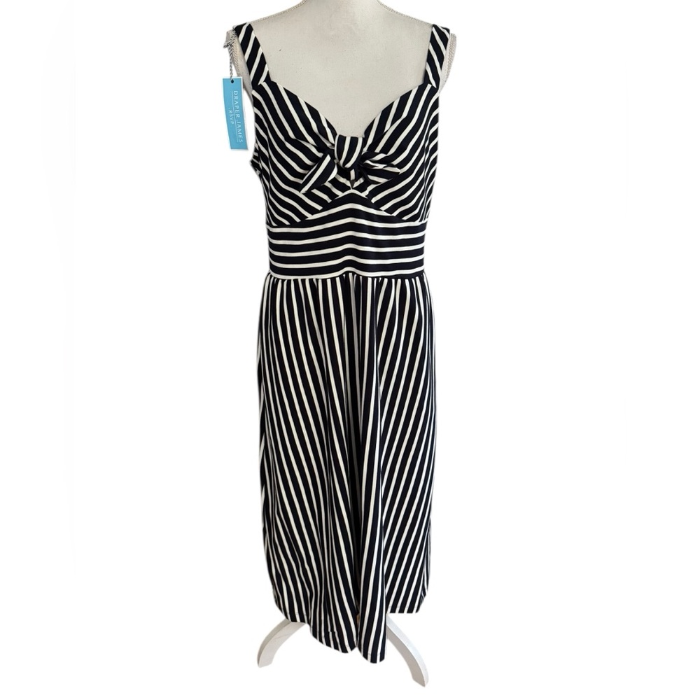 Draper James NWT Navy White Sleeveless Knot Front Midi Dress Size L Nautical